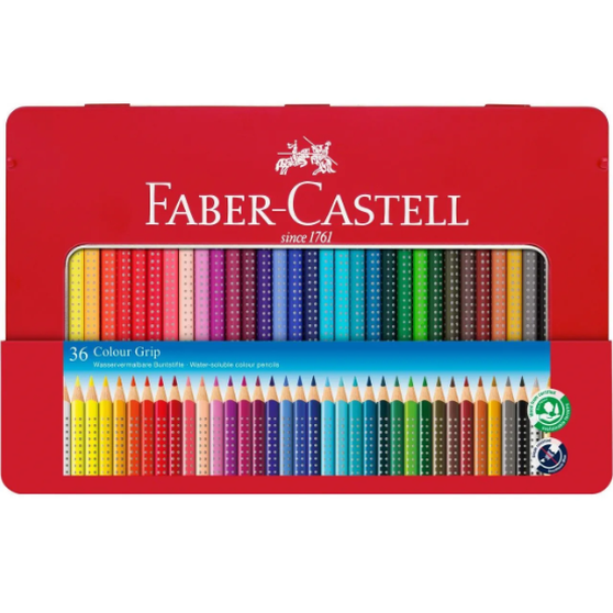 Lápis de Cor Faber - Castell Grip Caixa Metálica 36 Cores - Papelaria Encantada