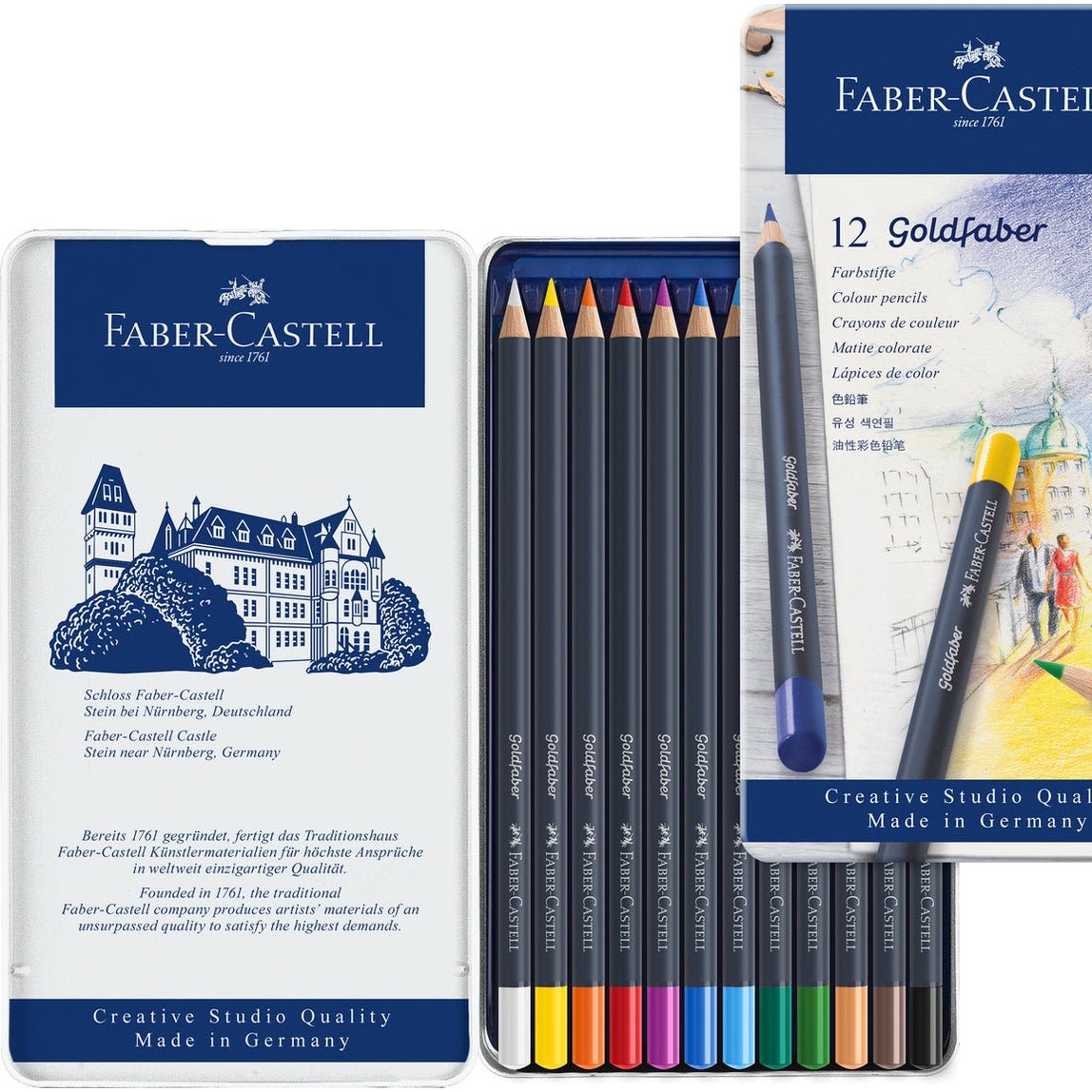 Lápis de cor godlfaber caixa metálica de 12 faber-castell - Papelaria Encantada