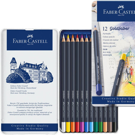 Lápis de cor godlfaber caixa metálica de 12 faber-castell - Papelaria Encantada