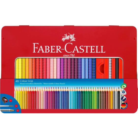 Lápis de cor Grip Faber - Castell cx de 48 c/ caixa metálica - Papelaria Encantada