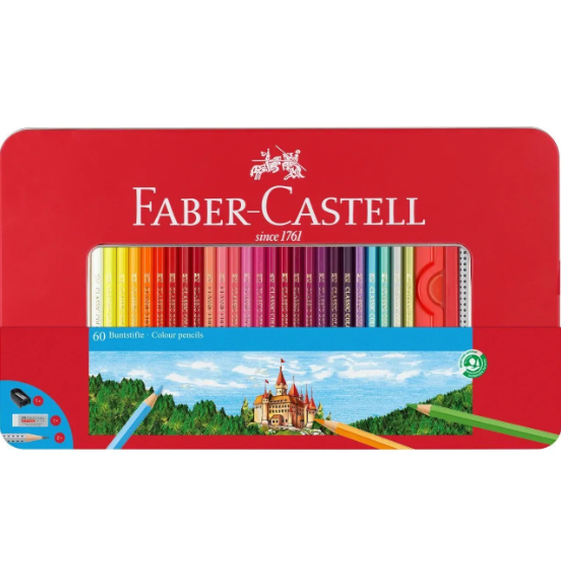 Lapis faber-Castell caixa metálica de 60 - Papelaria Encantada