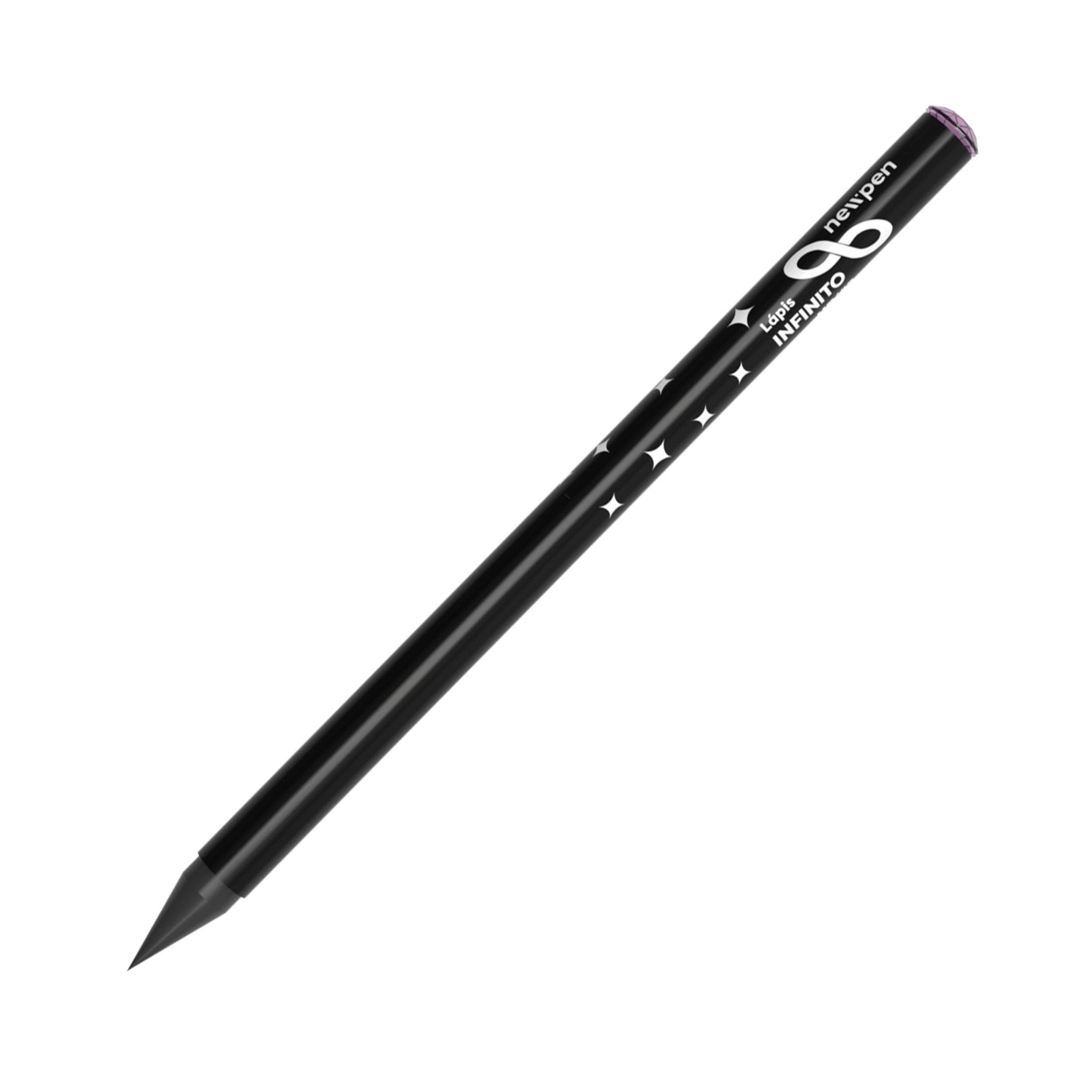 Lápis Infinito preto e Diamante Lilás Newpen - Papelaria Encantada