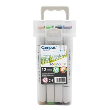 Marcadores de ponta dupla Topicolor Cx12 cores Campus - Papelaria Encantada