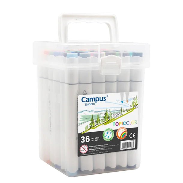 Marcadores de ponta dupla Topicolor Cx36 cores Campus - Papelaria Encantada