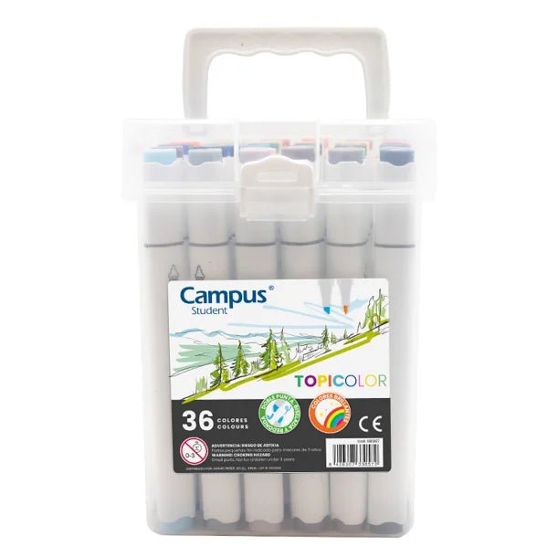 Marcadores de ponta dupla Topicolor Cx36 cores Campus - Papelaria Encantada