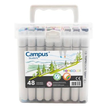 Marcadores de ponta dupla Topicolor Cx48 cores Campus - Papelaria Encantada