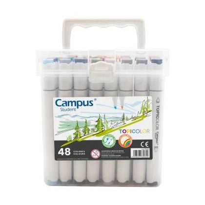 Marcadores de ponta dupla Topicolor Cx48 cores Campus - Papelaria Encantada