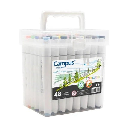 Marcadores de ponta dupla Topicolor Cx48 cores Campus - Papelaria Encantada