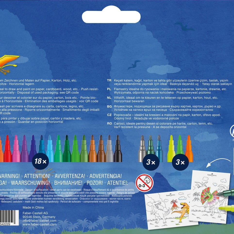 Marcadores Dinossauro cx 18+6 Faber - castell - Papelaria Encantada
