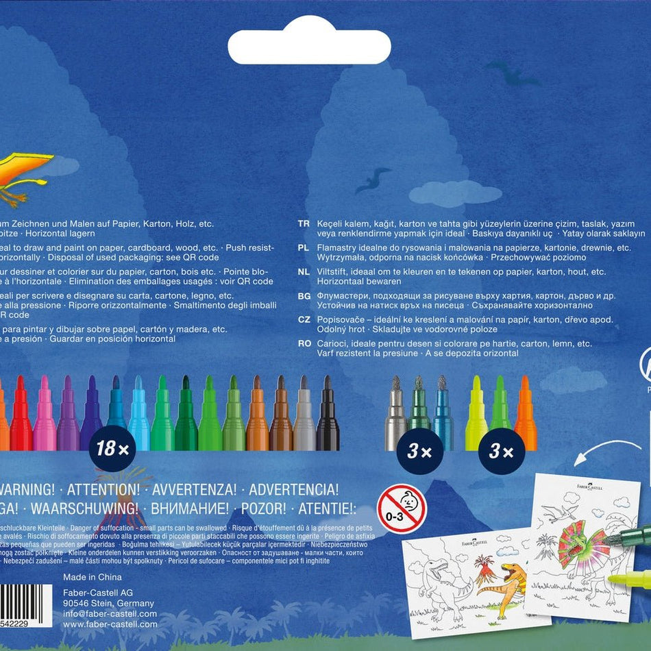 Marcadores Dinossauro cx 18+6 Faber - castell - Papelaria Encantada