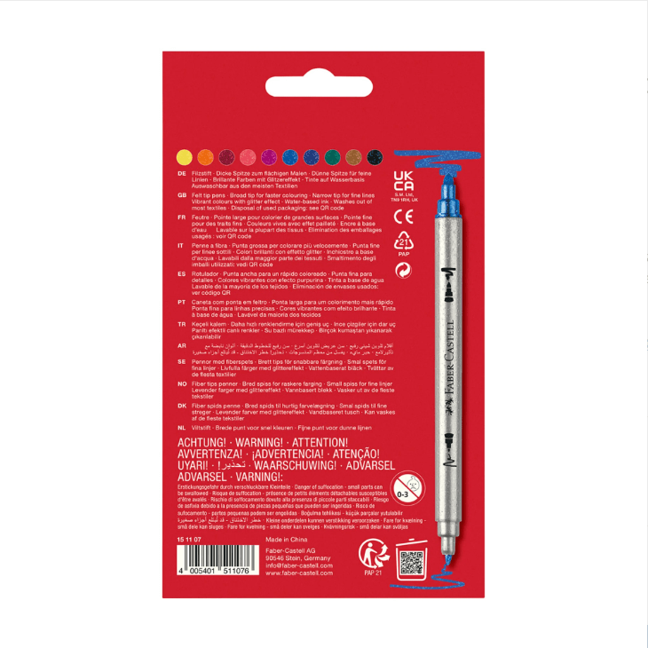 Marcadores ponta dupla com Glitter Faber - Castell cx10 - Papelaria Encantada