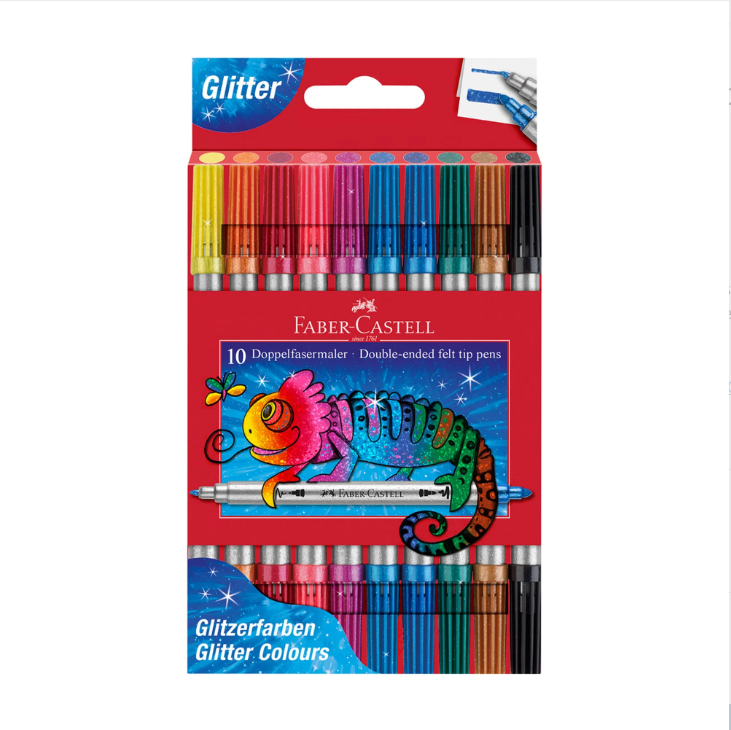 Marcadores ponta dupla com Glitter Faber - Castell cx10 - Papelaria Encantada