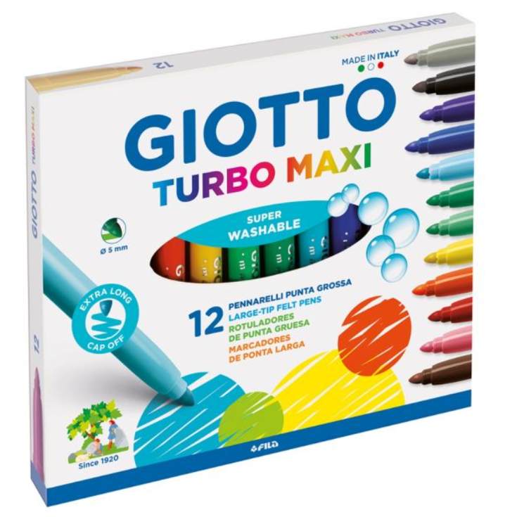 Marcadores Turbo Maxi 12 cores GIOTTO - Papelaria Encantada