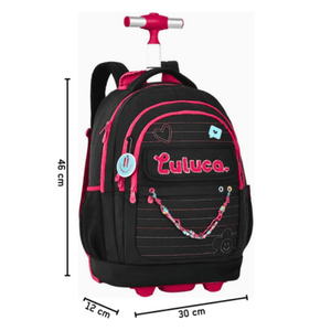 Mochila c/ trolley Luluca Preto 46cm - Papelaria Encantada