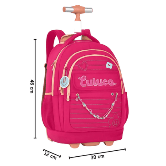 Mochila c/ trolley Luluca Rosa 46cm - Papelaria Encantada