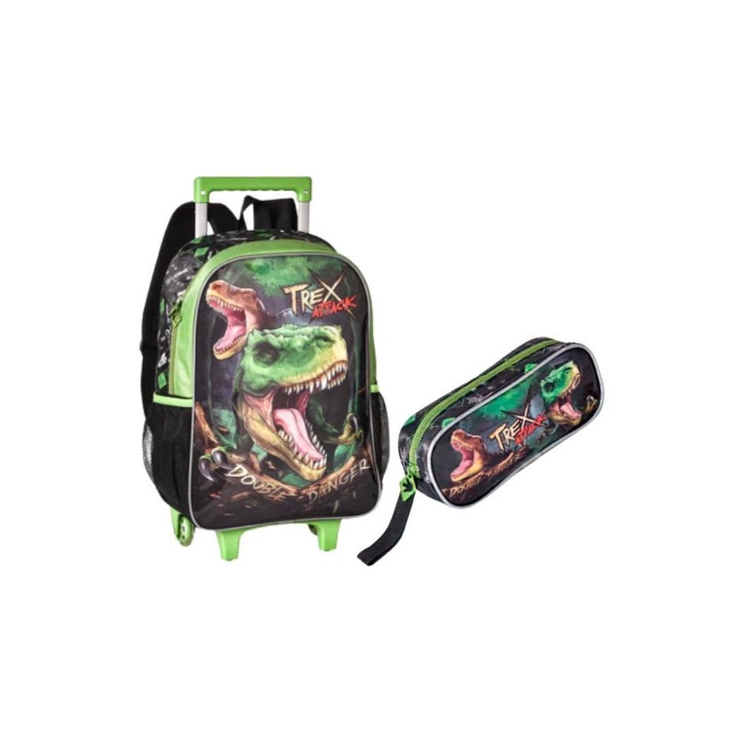 Mochila com trolley e estojo T-rex - Papelaria Encantada