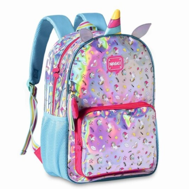 Mochila Escolar 40cm Unicórnio holográfica - Papelaria Encantada
