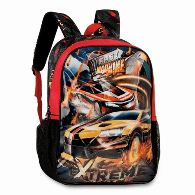Mochila escolar carros 40cm - Papelaria Encantada