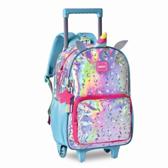Mochila escolar com trolley Unicornio holográfico - Papelaria Encantada