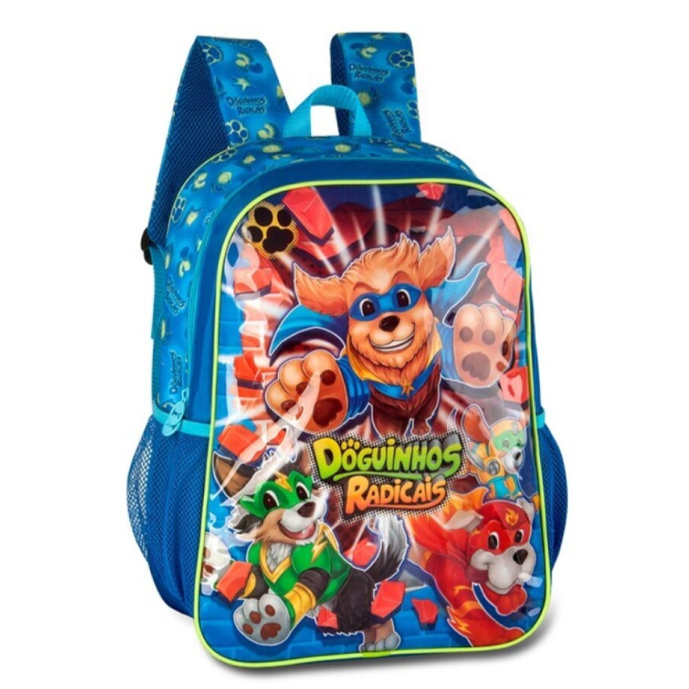 Mochila escolar Doguinhos radicais 40cm - Papelaria Encantada