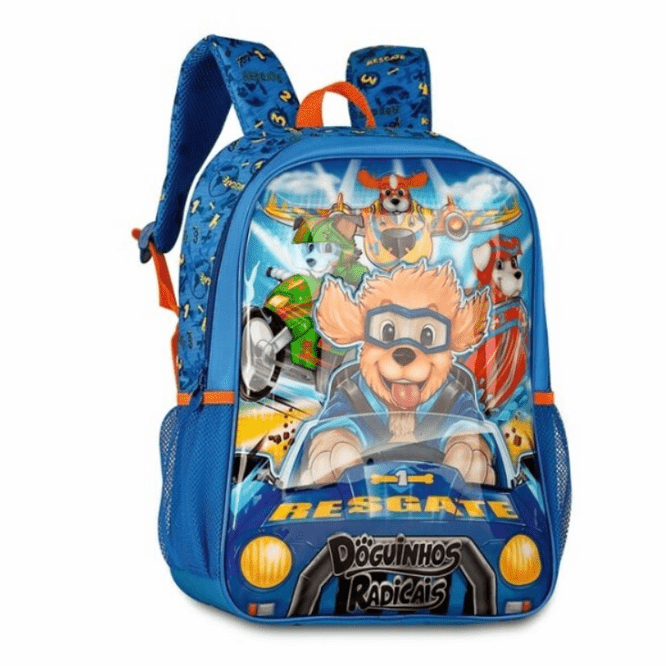 Mochila escolar Doguinhos radicais 40cm - Papelaria Encantada
