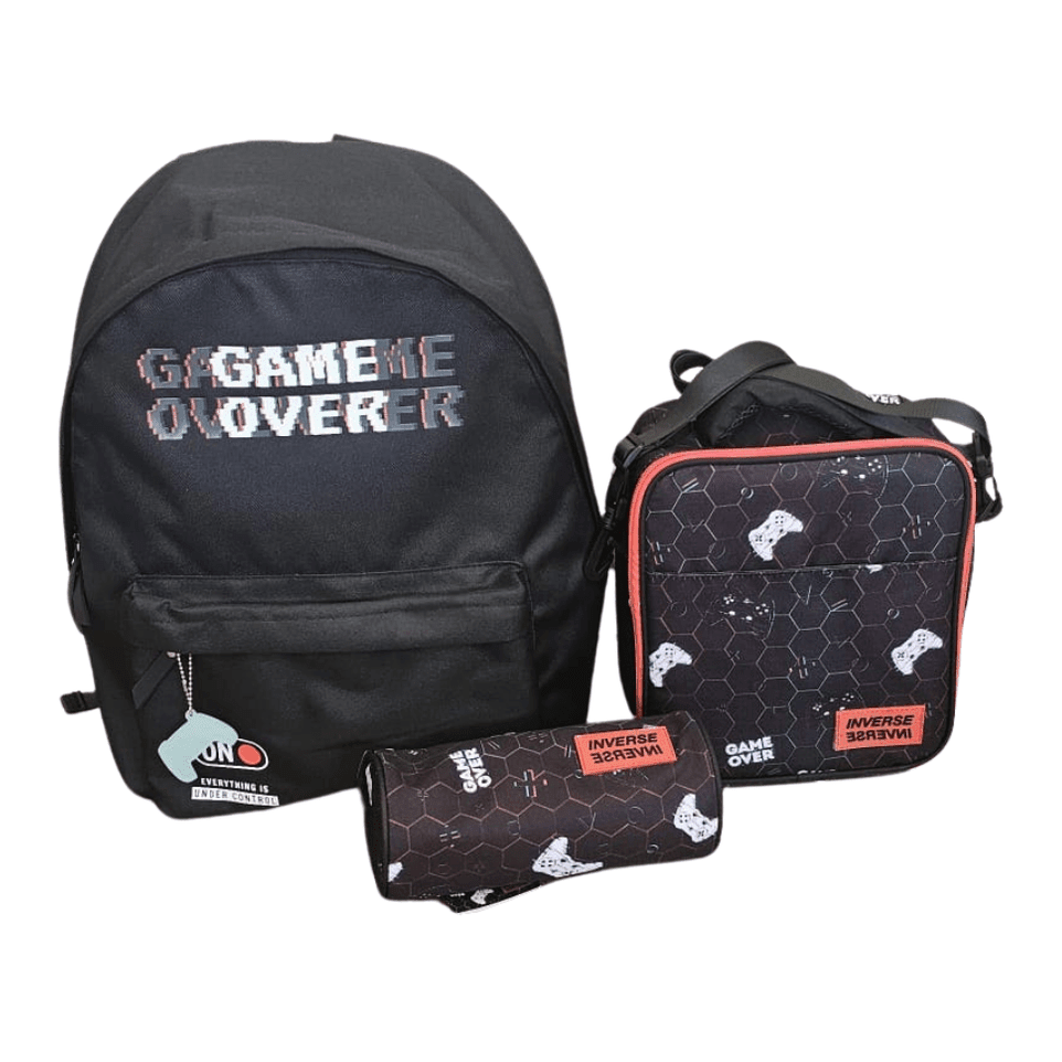 Mochila + Lancheira + Estojo Game Over - Papelaria Encantada
