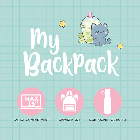 Mochila Legami Gato Bubble Tea - Papelaria Encantada