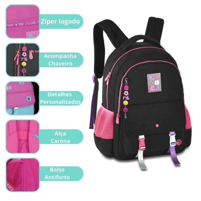 Mochila Luluca Preta - Papelaria Encantada