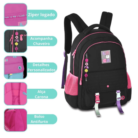 Mochila Luluca Preta - Papelaria Encantada