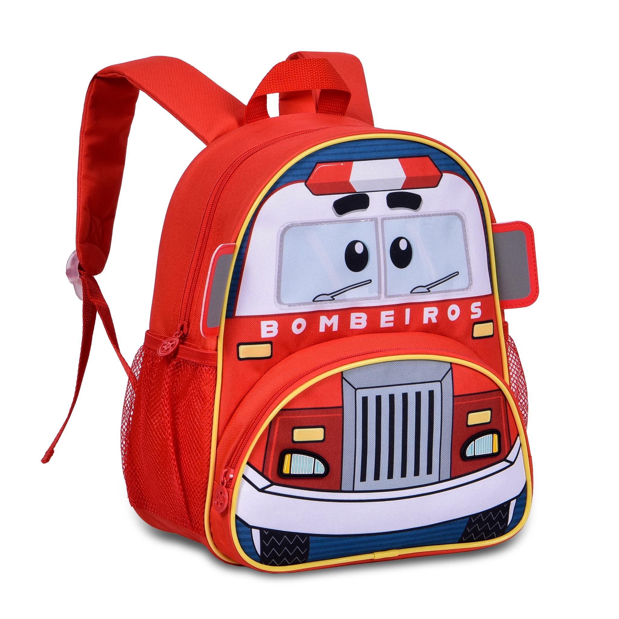 Mochila pré - escolar Bombeiros 33cm - Papelaria Encantada