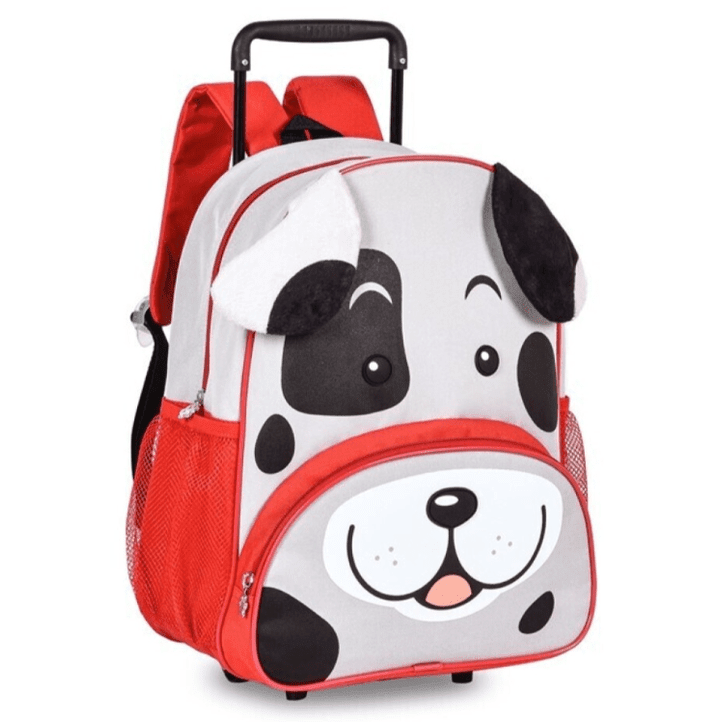 Mochila Trolley pré-escolar cãozinho branco 33cm - Papelaria Encantada