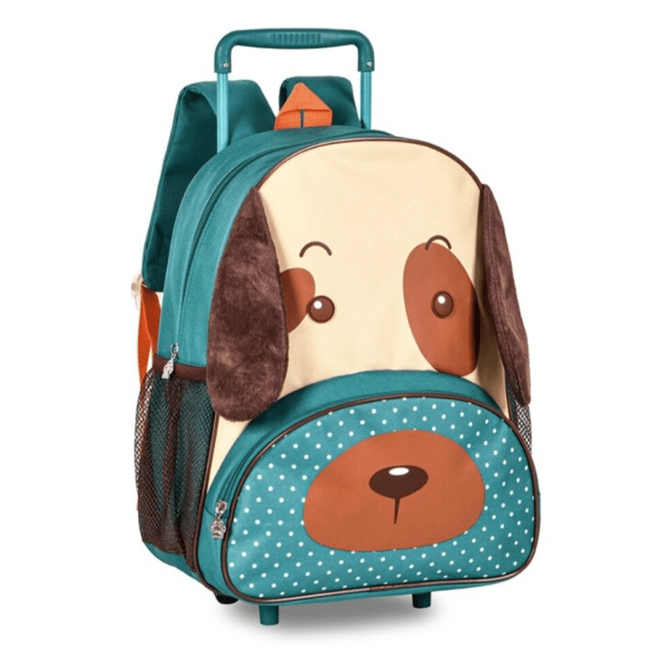 Mochila Trolley pré-escolar cãozinho castanho 33cm - Papelaria Encantada