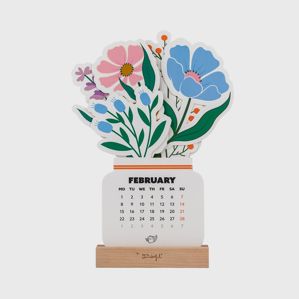 Mini Calendário com Base de Madeira 2027 Flowers - Mr. Wonderful