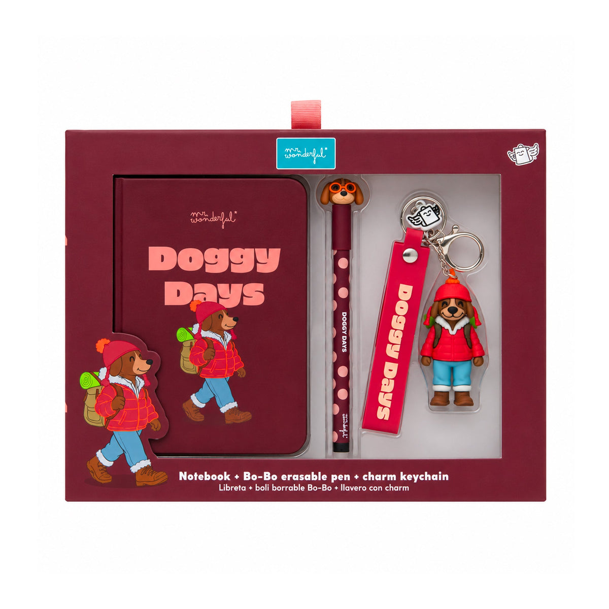 Conjunto Cão — Caderno A6, porta-chaves e caneta Bo-Bo Doggy days — vista principal