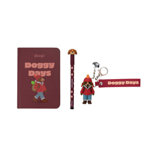 Conjunto Cão — Caderno A6, porta-chaves e caneta Bo-Bo Doggy days — detalhe 2