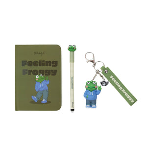 Conjunto Rã — Caderno A6, porta-chaves e caneta Bo-Bo Feeling froggy — detalhe 1