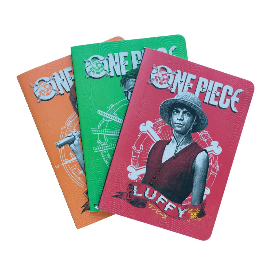 Conjunto 3 cadernos A5 One Piece Luffy Zoro e Nami
