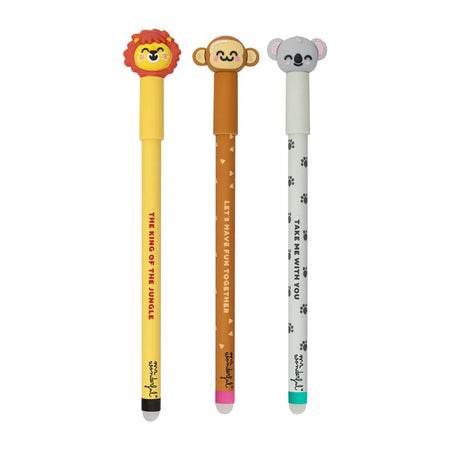 Pack 3 canetas apagáveis Bo - bo para notas sem par - Leão, macaco e coala Mr Wonderful - Papelaria Encantada