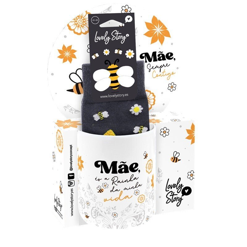 Pack Caneca + meias - És a Rainha da minha vida + meias honey bee - Papelaria Encantada