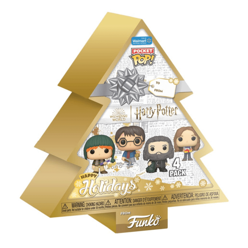 Pocket POP com 4 figuras de Harry Potter em formato de árvore de Natal - Papelaria Encantada