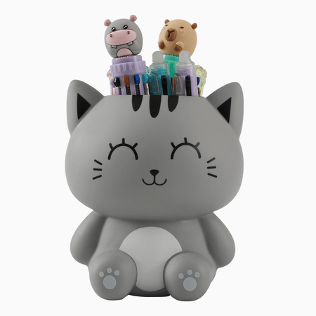 Porta Canetas gato cinzento itotal - Papelaria Encantada