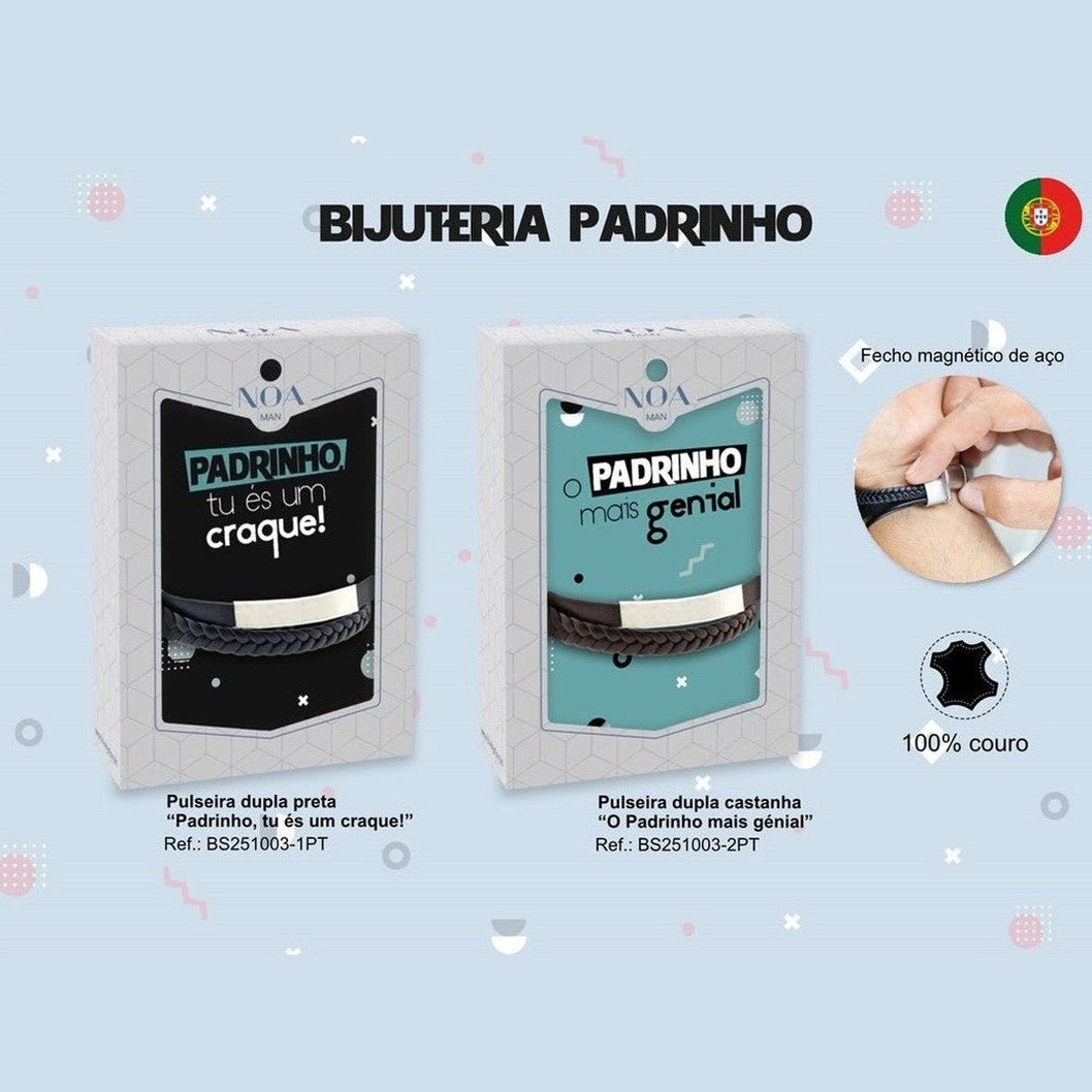 Pulseira trançada castanha - A Padrinho mais genial - Papelaria Encantada