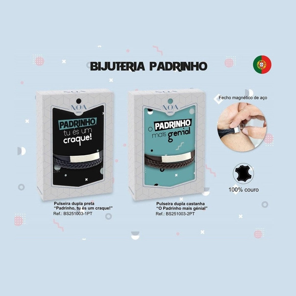 Pulseira trançada castanha - A Padrinho mais genial - Papelaria Encantada