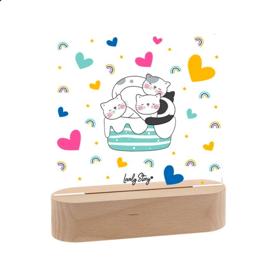 Lâmpada de madeira personalizável Gatos