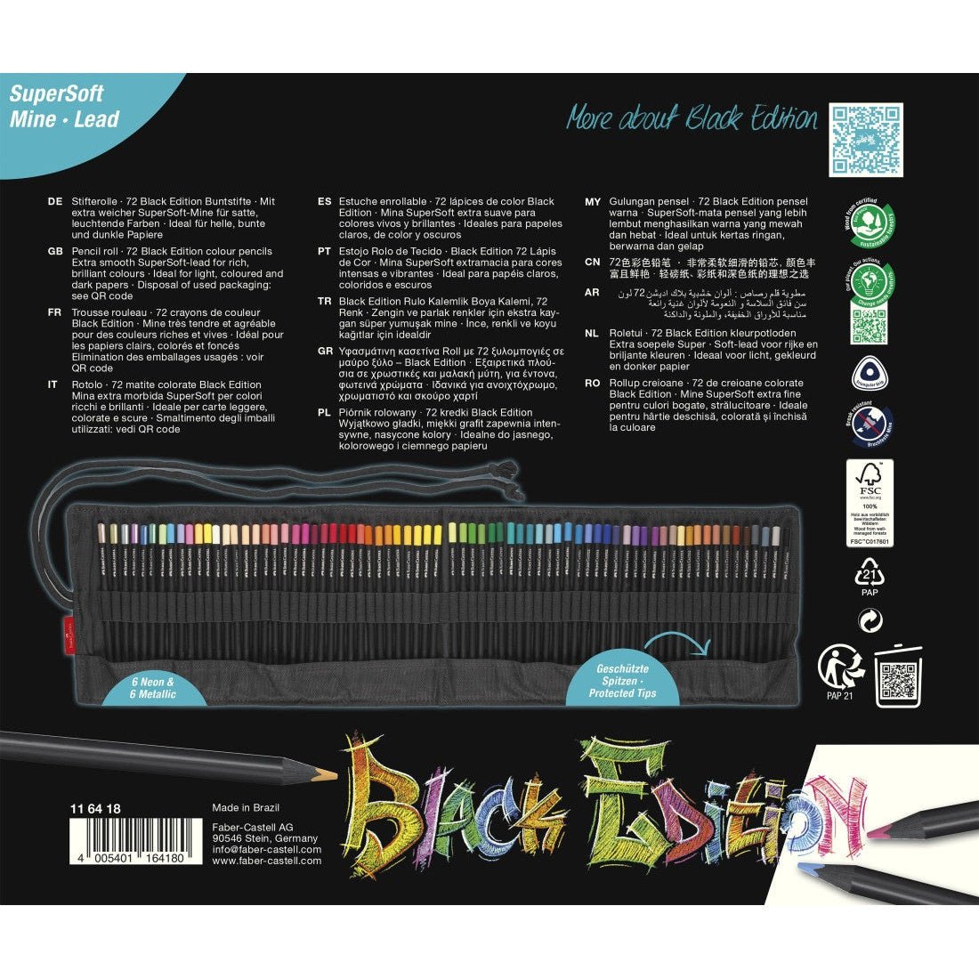 Rolo Lápis Cor Faber - Castell Black Edition Super Soft C/72 - Papelaria Encantada