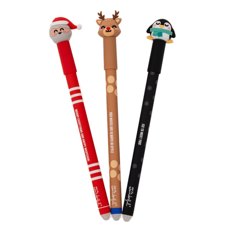 Set de 3 esferográficas apagáveis Bo - Bo - Pai Natal, pinguim e rena Mr. Wonderful - Papelaria Encantada