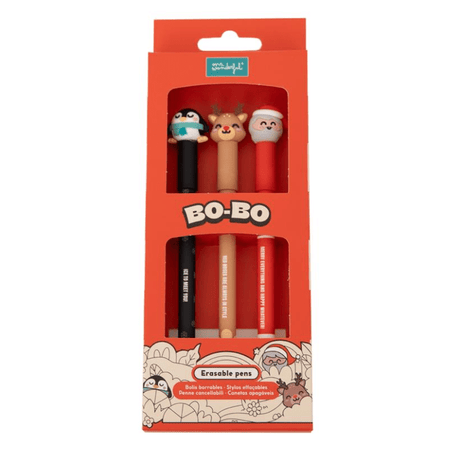 Set de 3 esferográficas apagáveis Bo - Bo - Pai Natal, pinguim e rena Mr. Wonderful - Papelaria Encantada