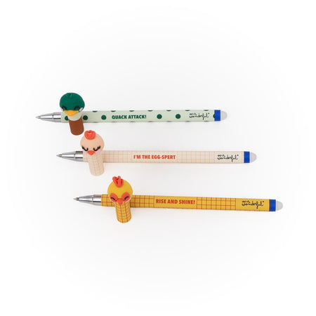 Set de 3 Esferográficas apagáveis Bo - Bo Quinta - Galinha, Galo e Pato - Mr. Wonderful - Papelaria Encantada