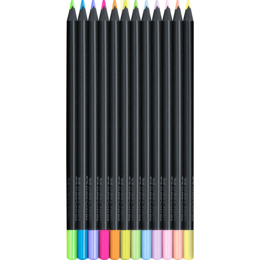 Lápis de Cor Black Edition, Blister 12 Cores Pastel + Néon Faber-Castell