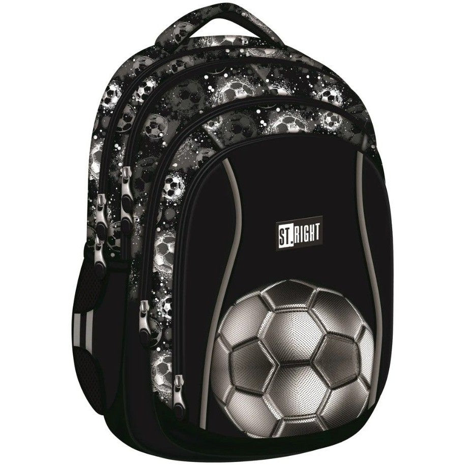 Mochila escolar futebol preta/cinza 43cm